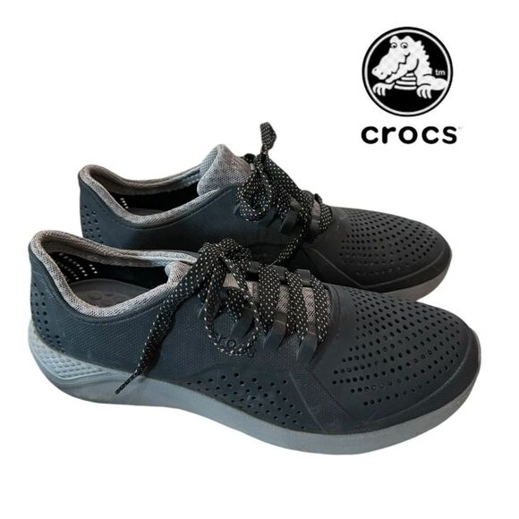 CROCS LiteRide Men's 204967 Black Gray Lace-up Tennis Shoes Sneakers 8 - Picture 2 of 7